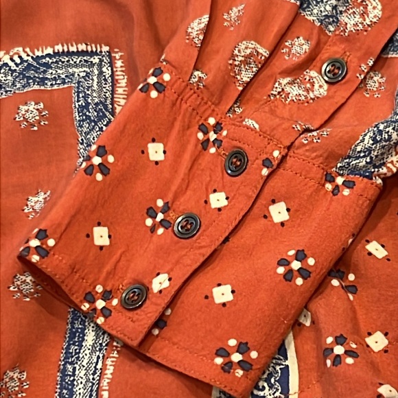 Free People Little Secrets Voile Bandana Print Shirt in APRICOT Oversized M - Picture 8 of 10